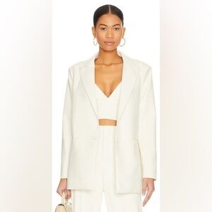 Alice + Olivia Justin Faux Leather Blazer in Ecru NWT w/ Flaw